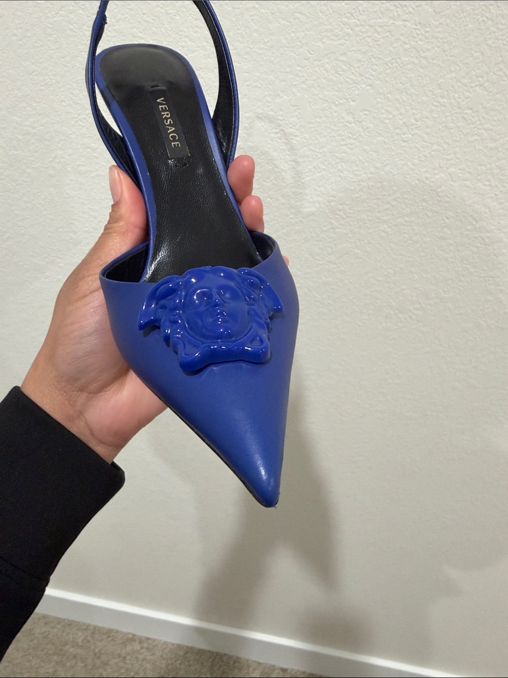 Versace Royal Blue Medusa Pointed Slingback Heels - Picture 10 of 11